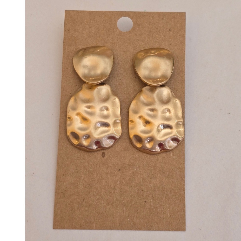 Gold Hammered Drop Earrings Textured Statement Geometric Dangle Jewelry chunky